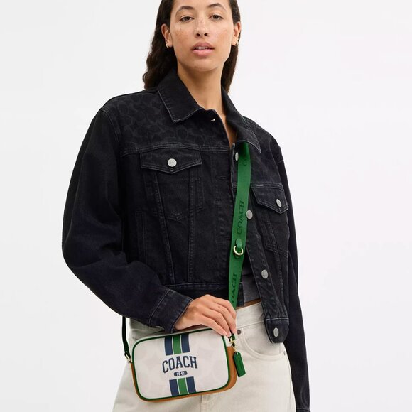 NWT Coach CBM36 Mini Jamie Camera Bag In Signature Canvas With Varsity Stripe - Picture 2 of 8